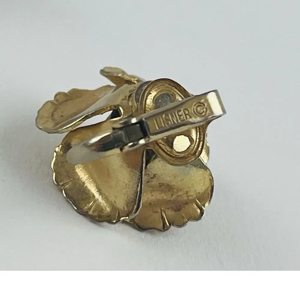 Lisner Open Rose Flower Clip On Earrings Gold Tone Jewelry Vintage Granny 3D Chu - Picture 8 of 13